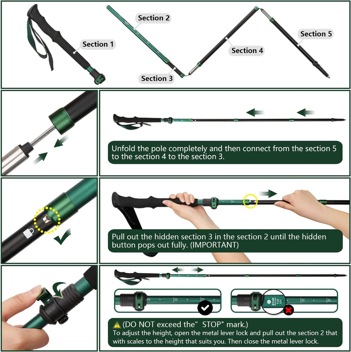 TheFitLife Folding Trekking Poles for Hiking, Lightweight Walking Sticks