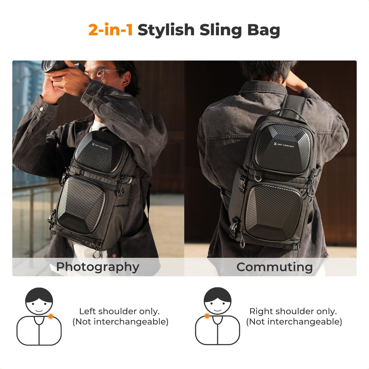 K&F CONCEPT Hardshell Camera Sling Bag, 10L EVA Case with Tripod Holder