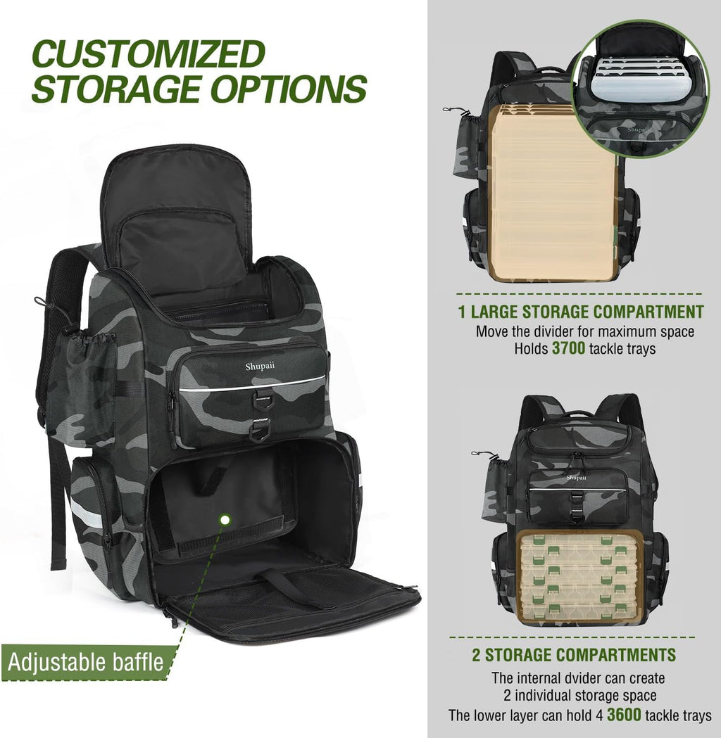 Fishing Backpack with 2 Rod Holders, Large Water Resistant Tackle Storage Bag for Fishing Gear, Fishing Bag Gifts for Men