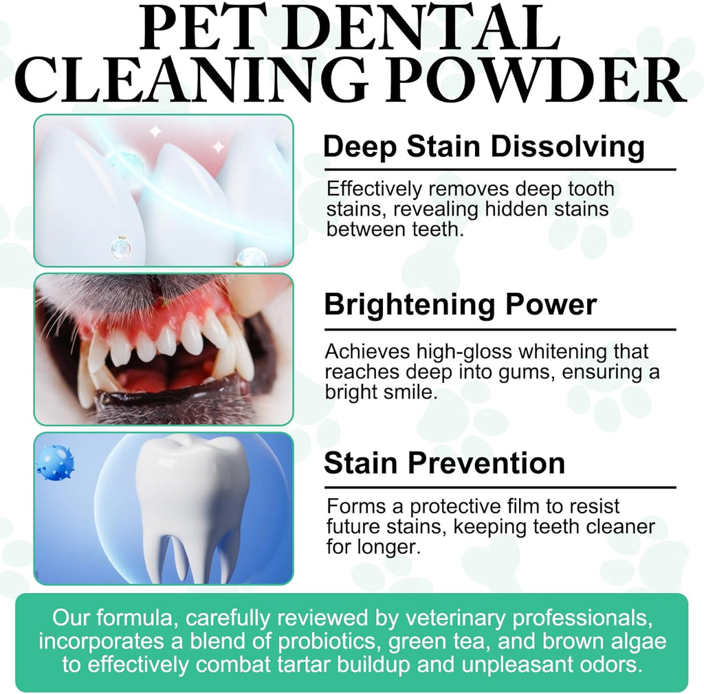 Dog Dental Powder - Pet Dental Powder - Teeth Cleaning P-owder for Dogs - Plaque & Bad Breath Off P-owder D-og, D-ental Care Supplies 100g