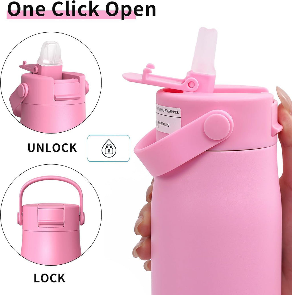 LISI 30oz Insulated Water Bottle, Double Wall Stainless Steel Water Bottles with Straw, 100% Leak-Proof Travel Thermal Canteen Mug with 2 Lids (Straw, Phone Holder Lid)