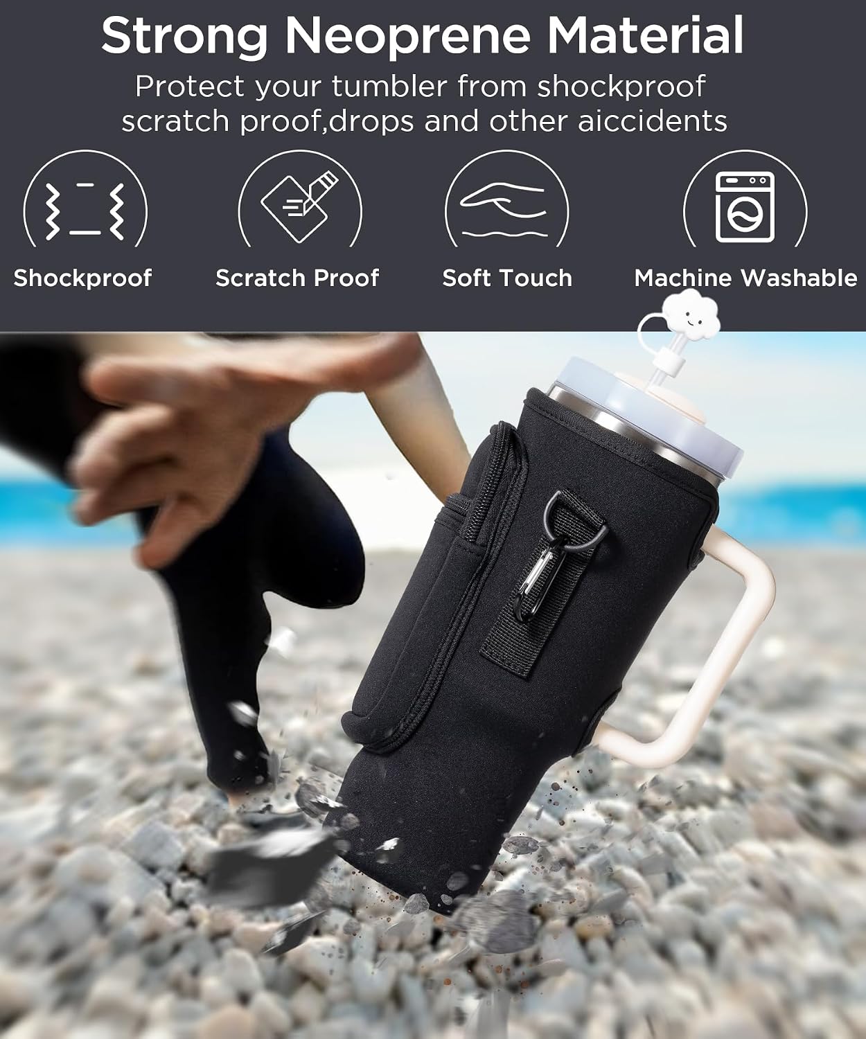 dabria Water Bottle Carrier Bag with Phone Pocket for Stanley 40/30 oz Tumbler Neoprene Water Bottle Holder Pouch with Adjustable Strap Bollus with Straw Cover for Stanley Cup Accessories