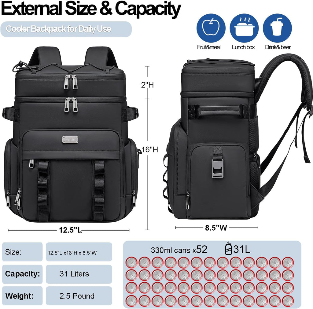 Weitars Insulated Cooler Backpack,Waterproof Soft Cooler Bag 31L/52 Can