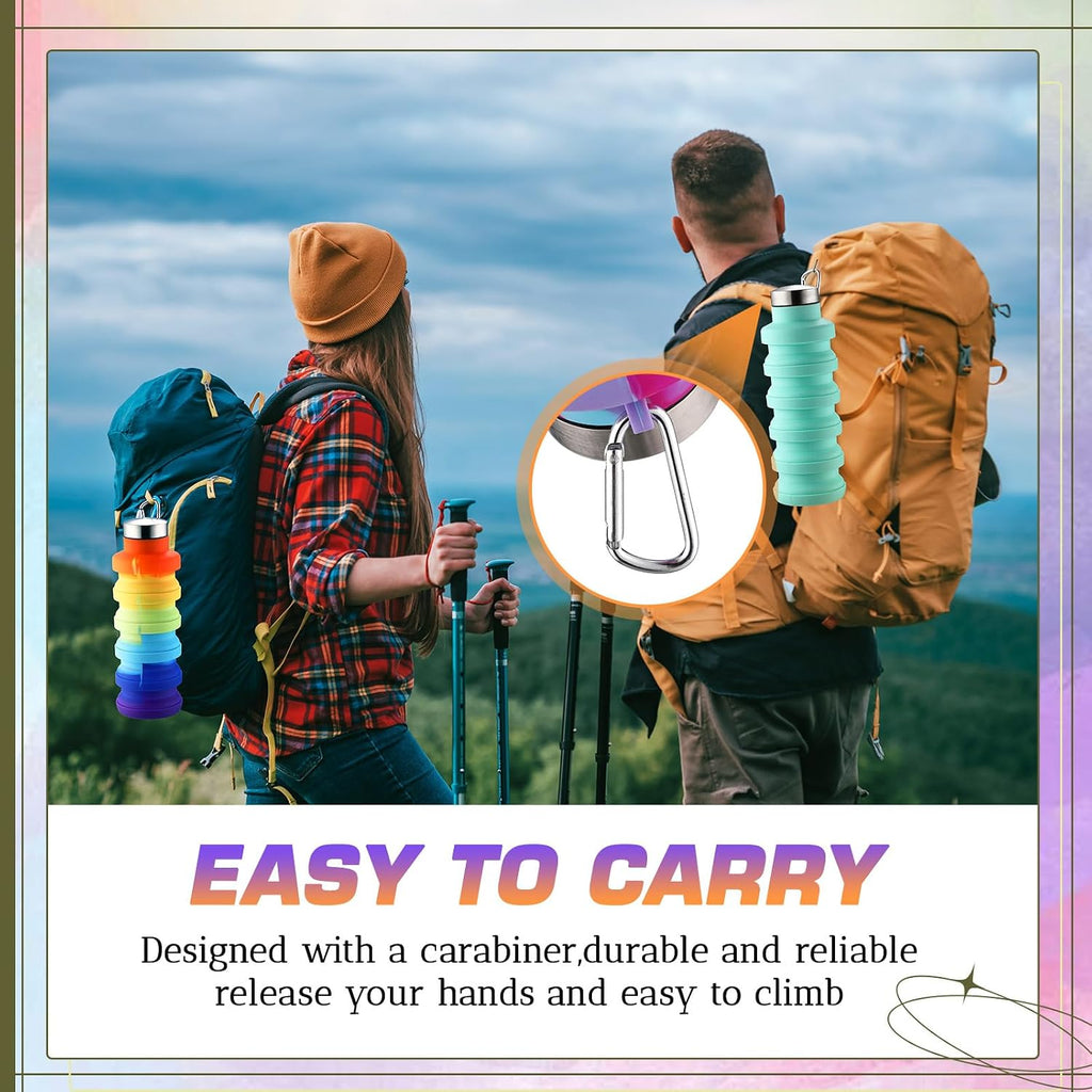 Sunnyray 20 Pack Collapsible Water Bottles Bulk Foldable Water Bottles 17oz Silicone Portable Leak Proof Reusable Sports with Clip for Travel Hiking Camping Outdoor (Tie-dye)