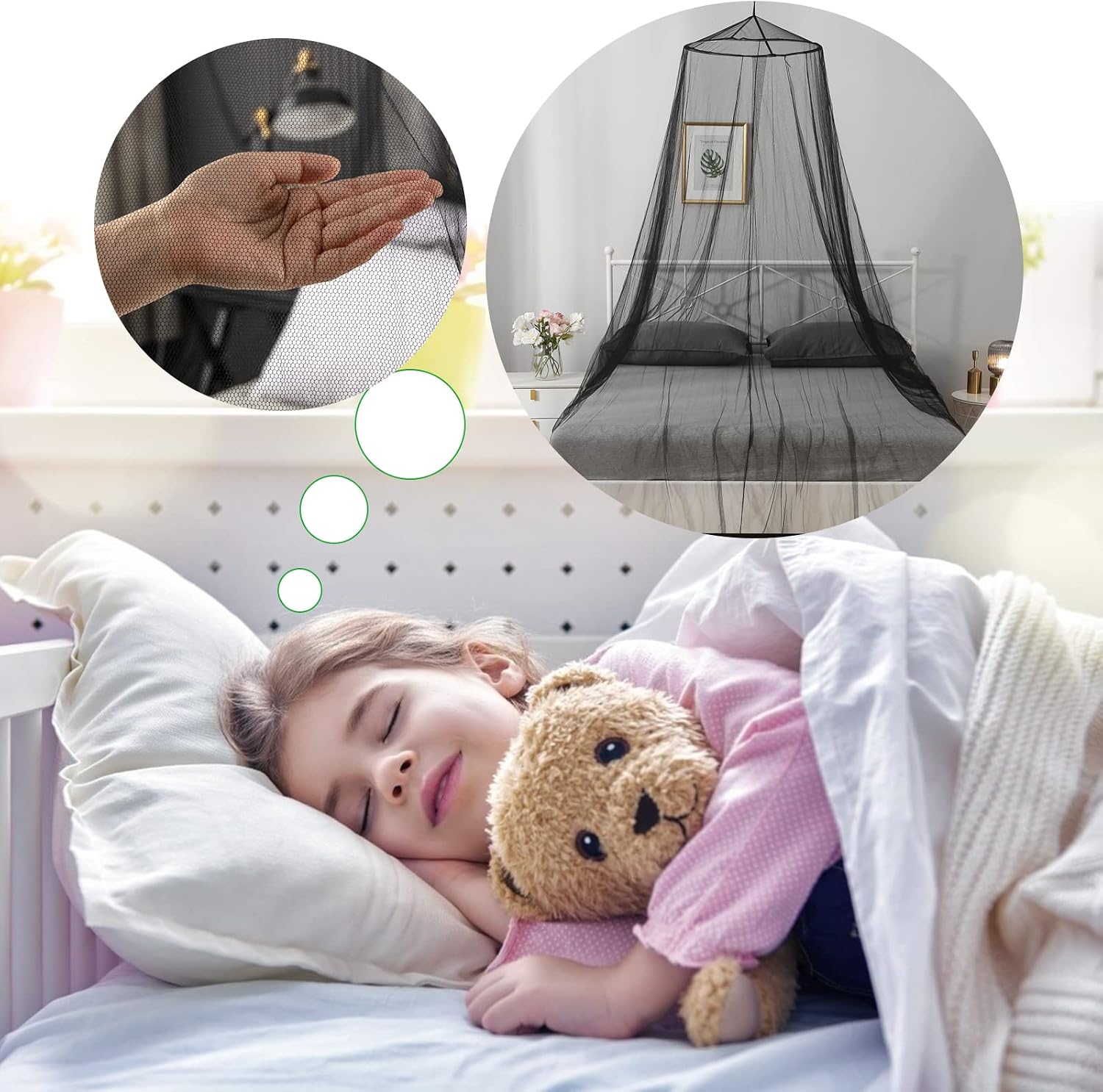 Mosquito Net Bed Canopy for Girls Black Bed Curtains Tent Twin Queen Size