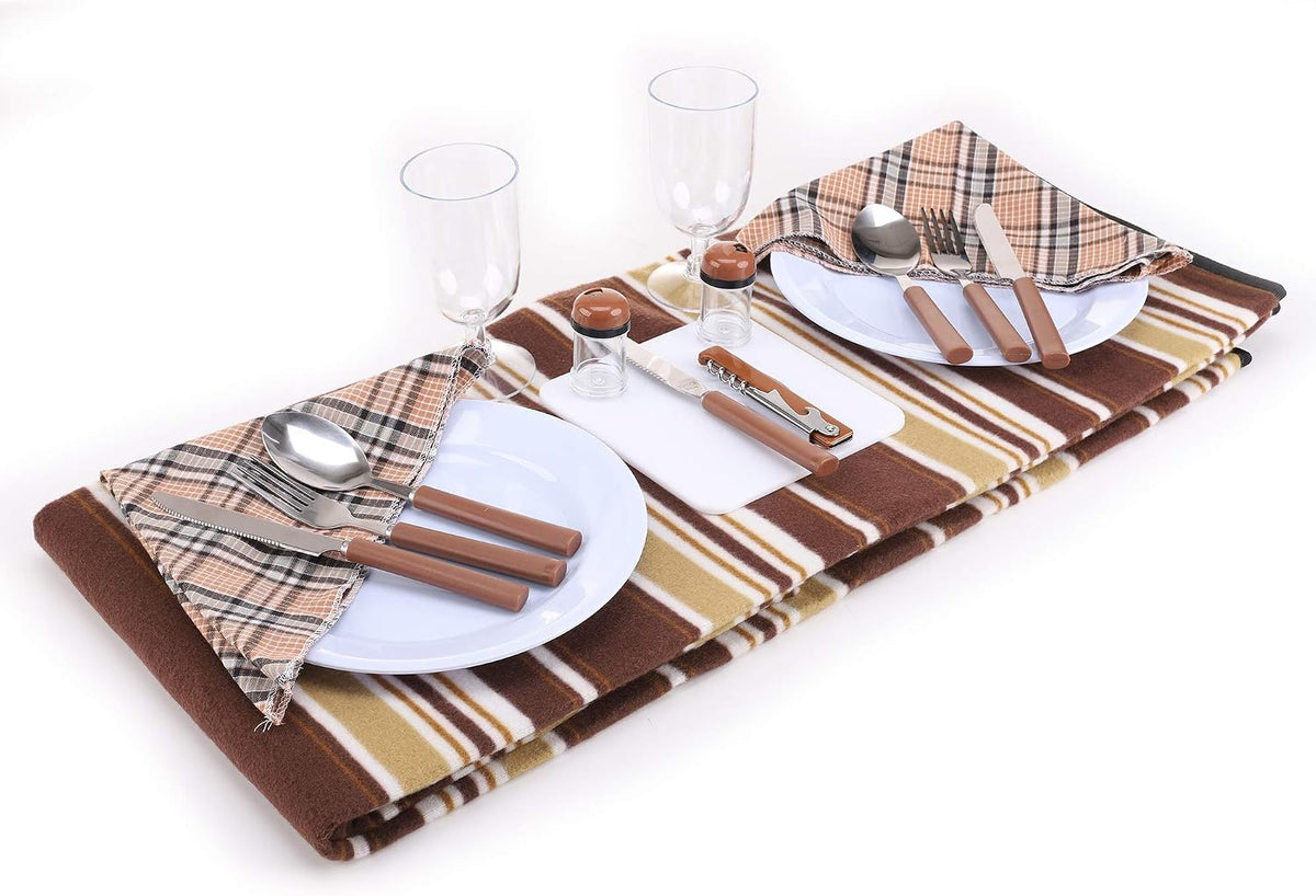 Picnic Backpack, 2-Person with Blanket & Wine, Family & Lovers Gift, Brown