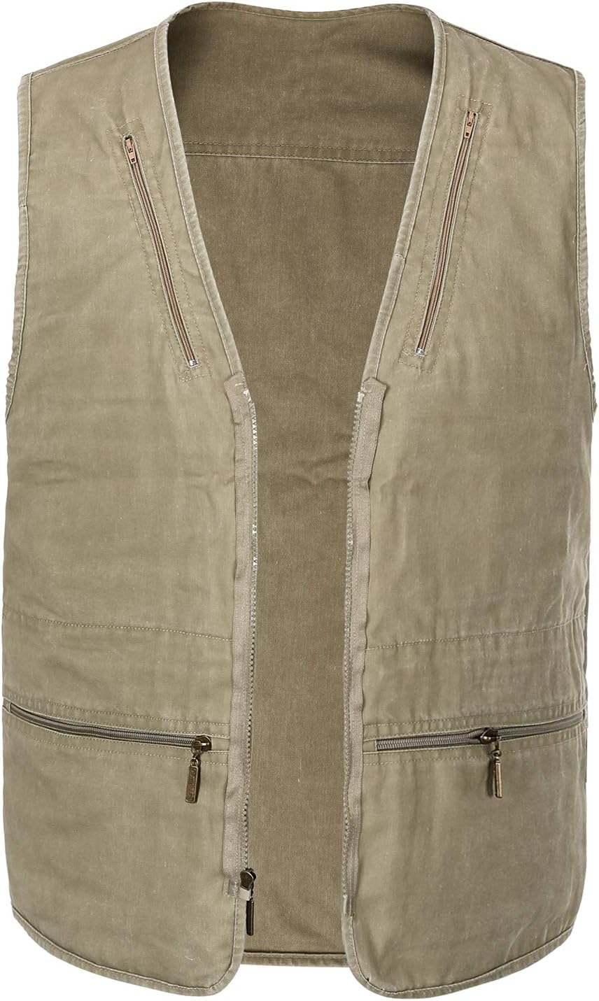Spanye Mens Safari Travel Photo Vest Outdoor Fishing Multi Pocket Jacket Beige