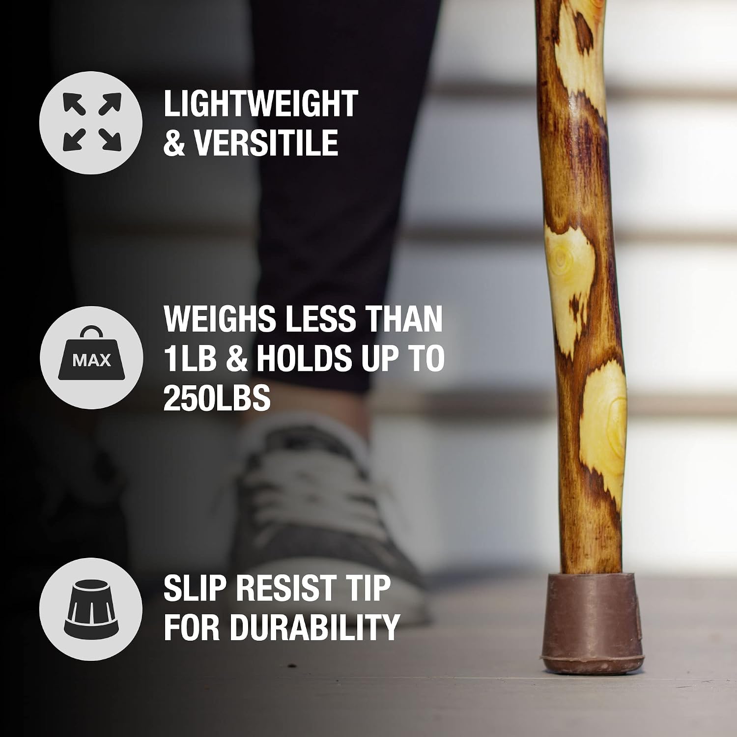 Brazos Rustic Wood Walking Stick, Hawthorn, Traditional Style Handle, for Men & Women, Made in The USA
