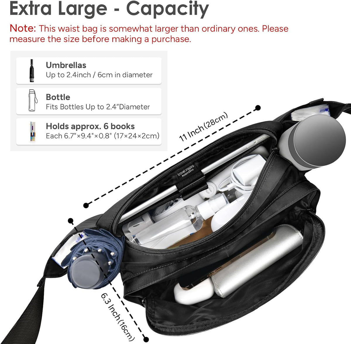 Large Crossbody Waist Bag Tactical Fanny Pack for Men Hip Bum Bag with Water Bottle Holder Adjustable Belt, Workout Traveling Casual Running Hiking Cycling