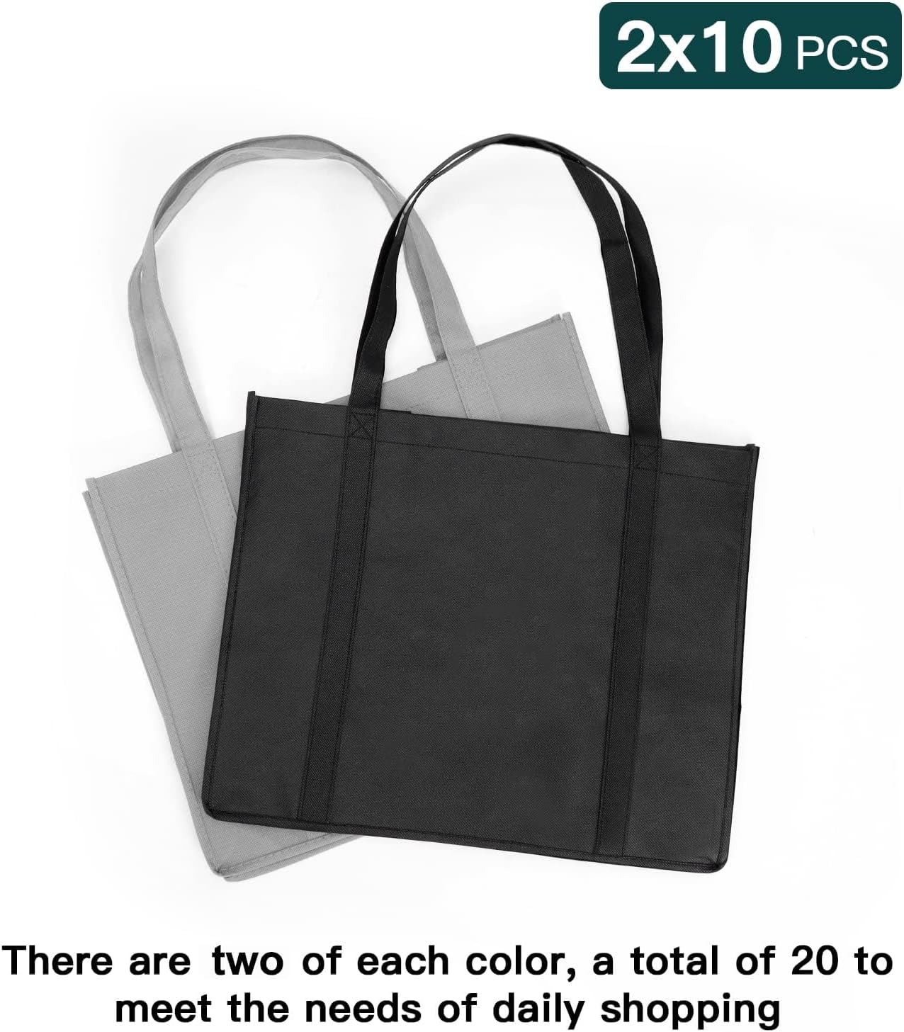 HECTOLIFE 20-Pack Reusable Grocery Bags，Large Washable Foldable Shopping Bags，Heavy Duty Tote Bags with Reinforced Handles