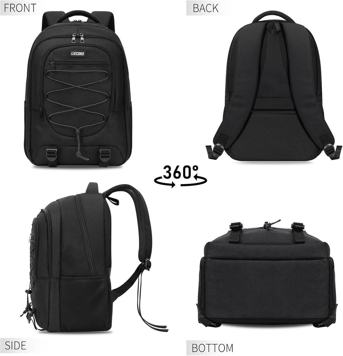 Black School Backpacks for Boys Teens, Backpack for Men,15.6 inch Laptop Back Pack with Reinforced Straps, Large College Book Bag, Business Work Travel Bookbag