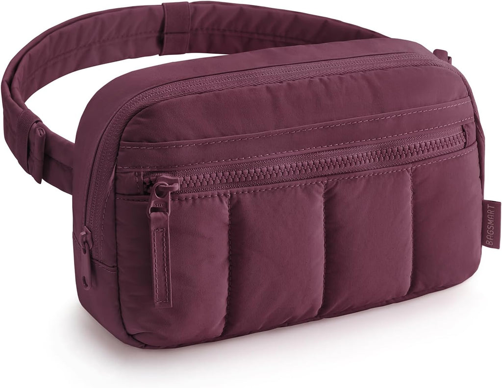 BAGSMART Fanny Packs for Women Cross Body, Quilted Puffy Belt Bag with Pockets, Fashion Waist Packs for Traveling Hiking, Chocolate