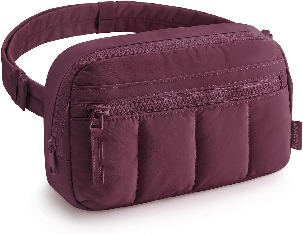 BAGSMART Fanny Packs for Women Cross Body, Quilted Puffy Belt Bag with Pockets, Fashion Waist Packs for Traveling Hiking, Chocolate