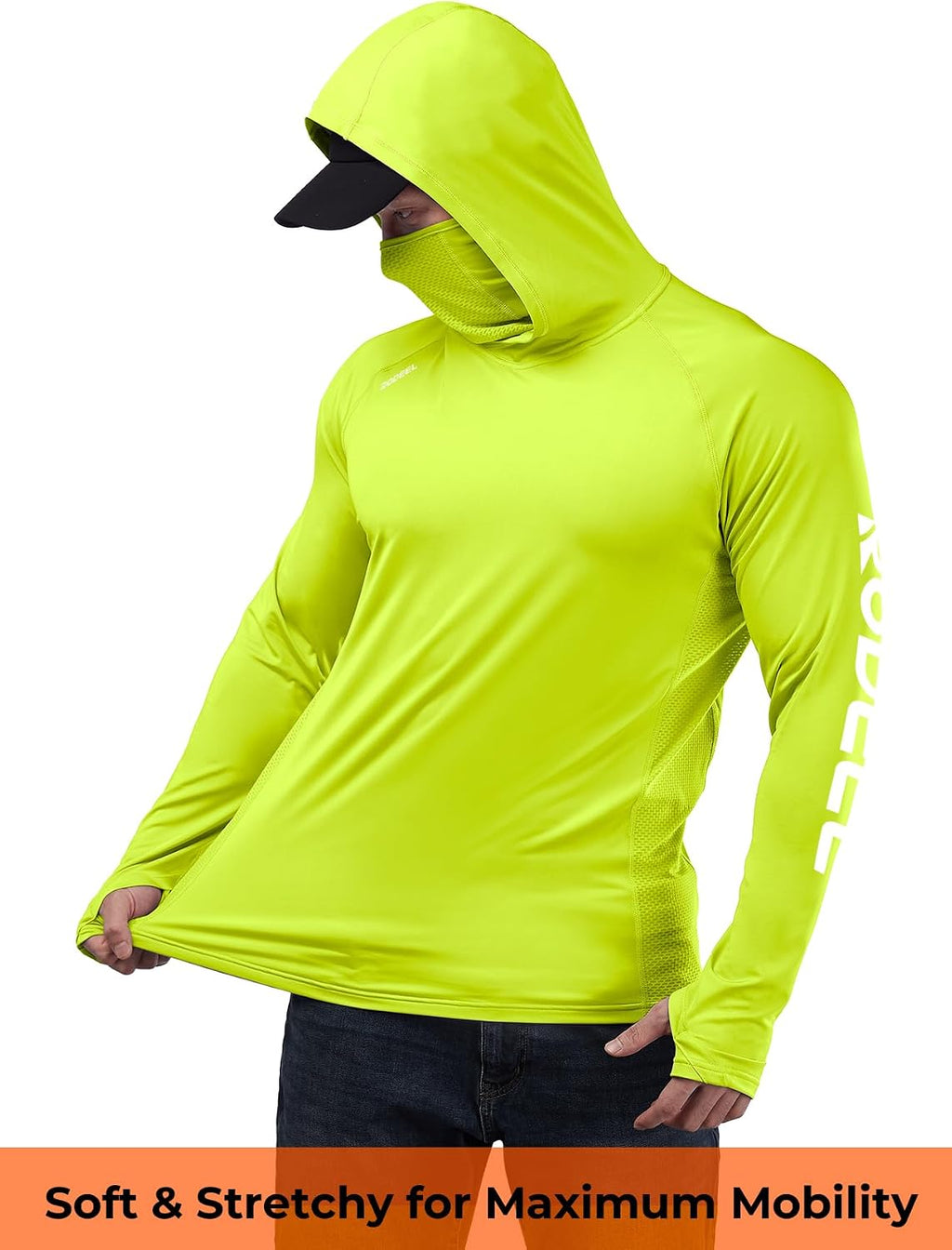 Rodeel UPF 50+ Men’s Long Sleeve Performance Fishing Hiking Shirt with Mask UV Neck Gaiter Hoodie