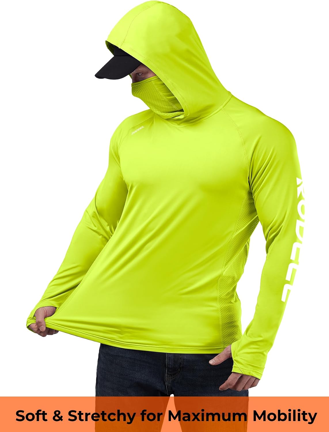 Rodeel UPF 50+ Men’s Long Sleeve Performance Fishing Hiking Shirt with Mask UV Neck Gaiter Hoodie