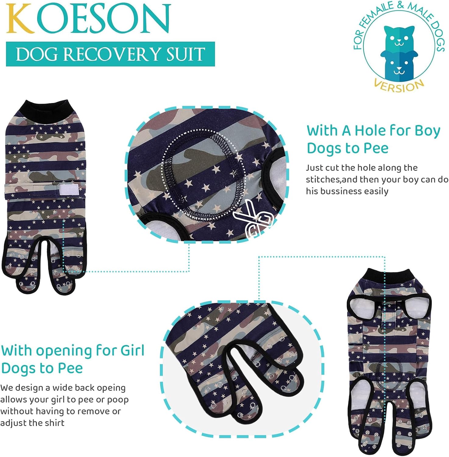 KOESON Lightweight & Soft Surgery Recovery Suit for Large Dogs Female Male
