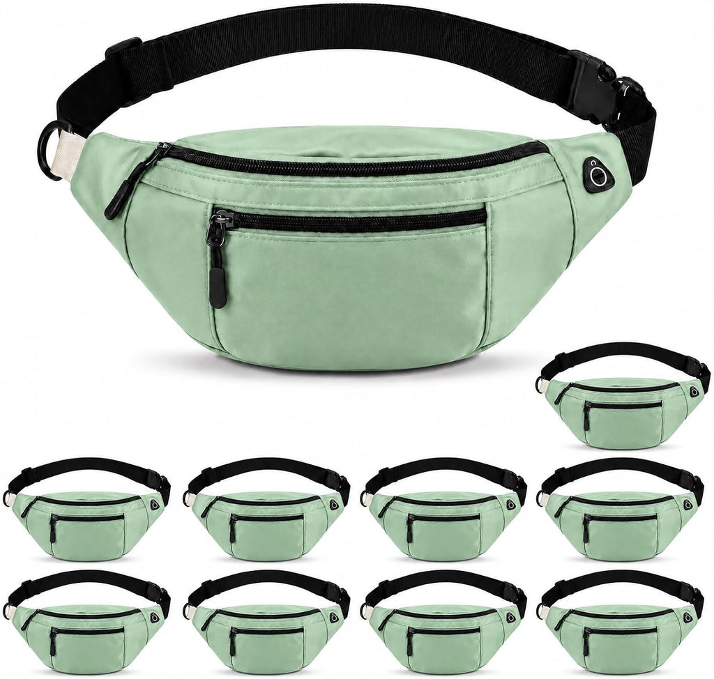 10 Pack Light Green Fanny Packs Bulk for Men and Women, Crossbody Waist Bag