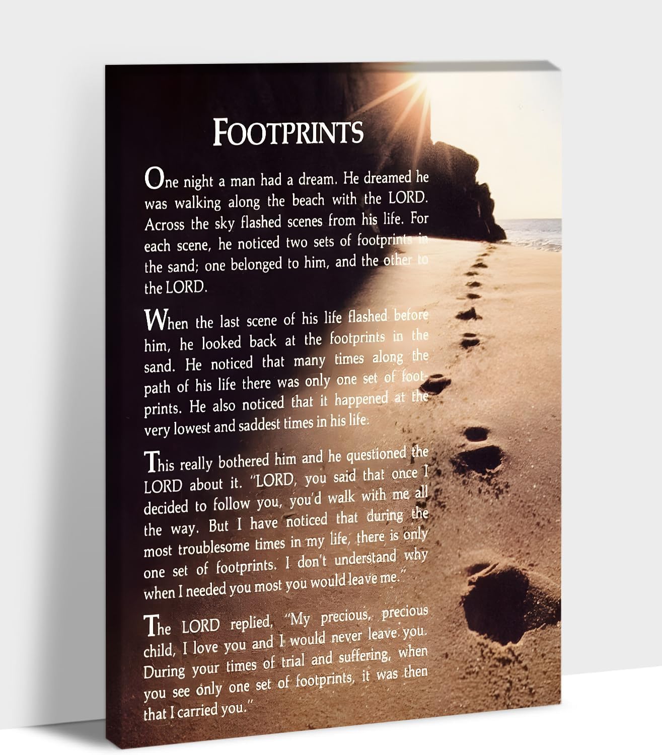 Footprints in the Sand Wall Art Decor, Footprints in the Sand Canvas Prints Wall Art, Inspirational Christian Poem Wall Poster Gift, Beach Picture Wall Art for Living Room Beach Office 28"Wx40"HInches