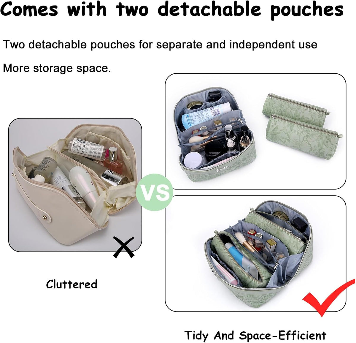 BOYATU Travel Makeup Bags Cosmetic Organizer Bag: 3-Set Make up Bag