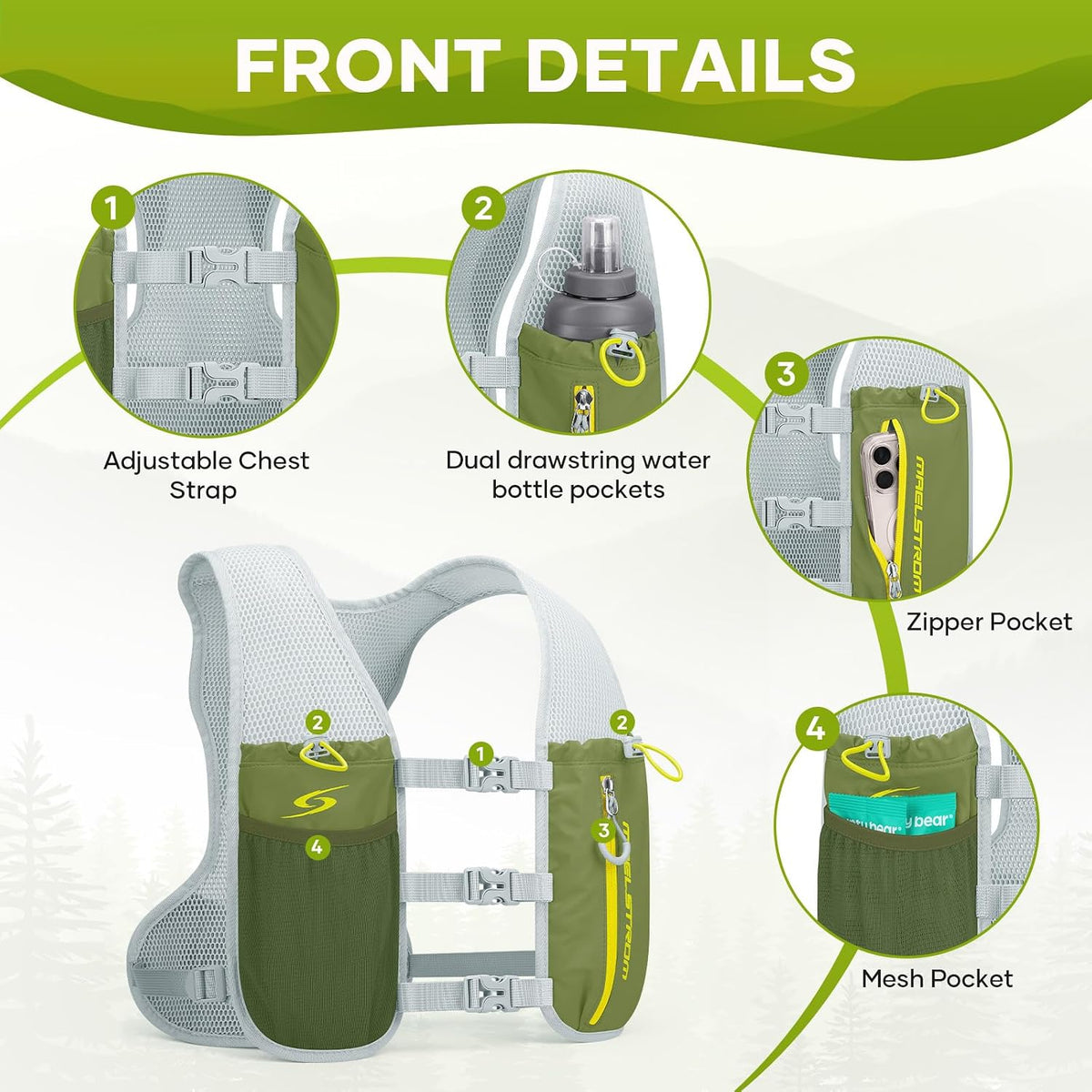 Maelstrom Running Vest, Lightweight Hydration Pack with 500ml Soft Flask