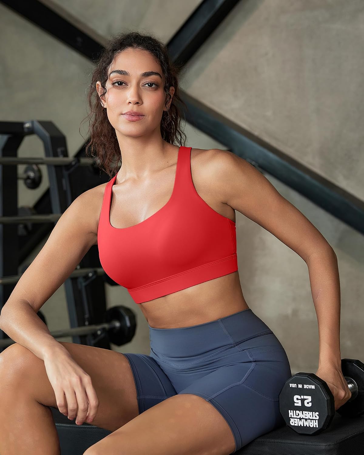 RUNNING GIRL Sports Bra for Women,Molded Cup Strappy Running High Impact Sports Bra with Sewn in Pads