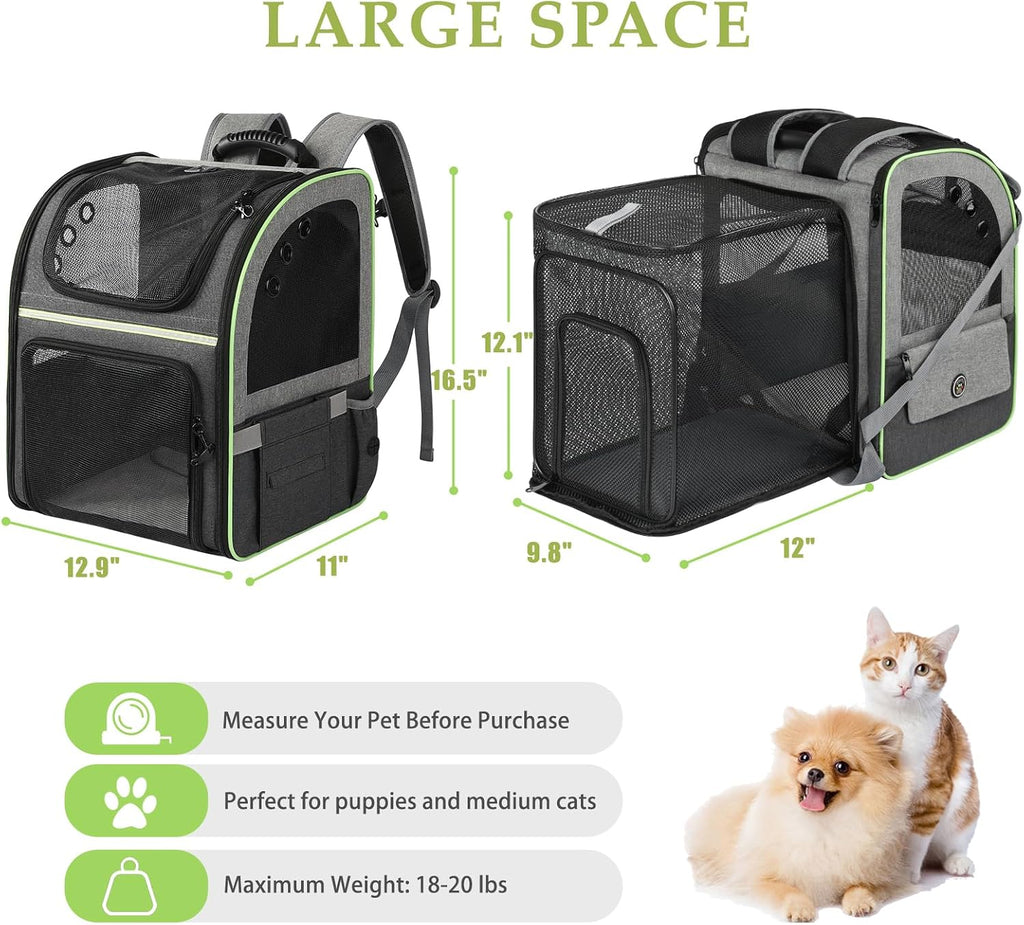 Cat Carrier Backpack, Large Cat Backpack Carrier Soft, Expandable Airline Approved Cat Carrier for Small Dogs Puppies Medium Cats Suitable for Hiking/Camping