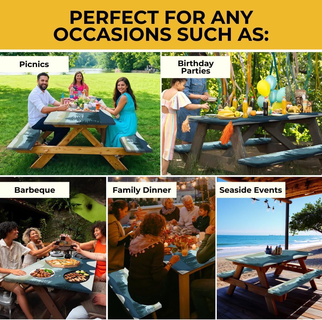 6ft Polyester Picnic Table Cover with Bench Covers Tablecloth Mountain View