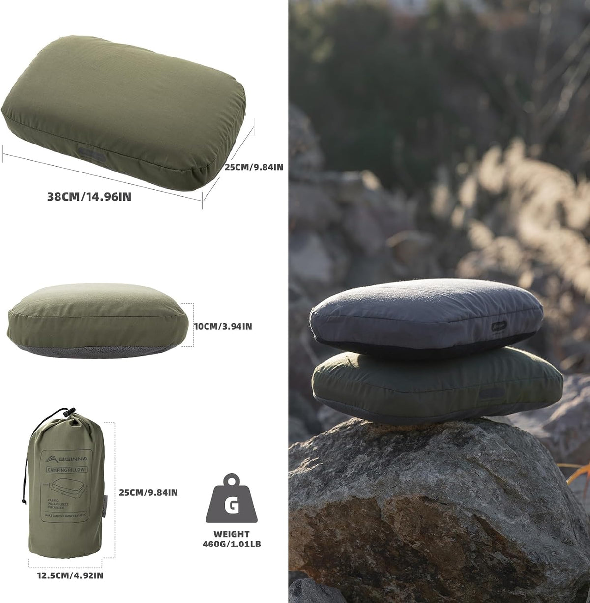 BISINNA Camping Memory Foam Pillow Backpacking Pillow with Removable Cover