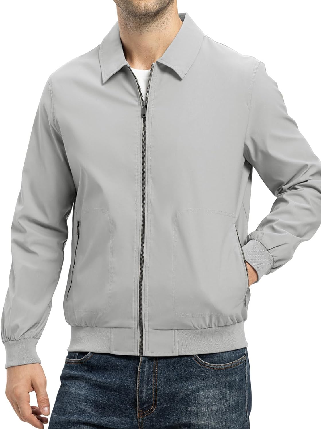 TBMPOY Mens Lightweight Jackets Casual Stylish Windbreakers for Men Light Track Jacket Laydown Collar Fall Golf Coats