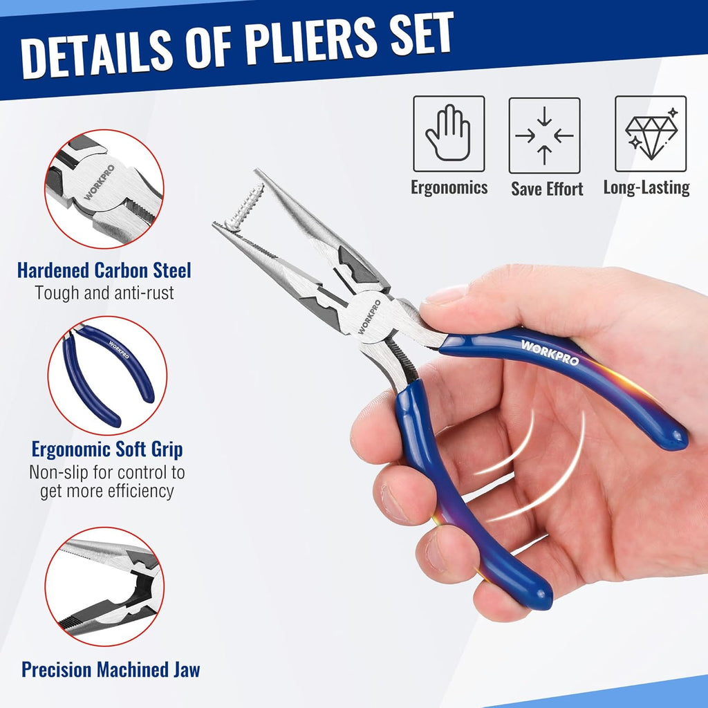 WORKPRO Pliers Set, 3-Piece Professional Pliers Tool Kit