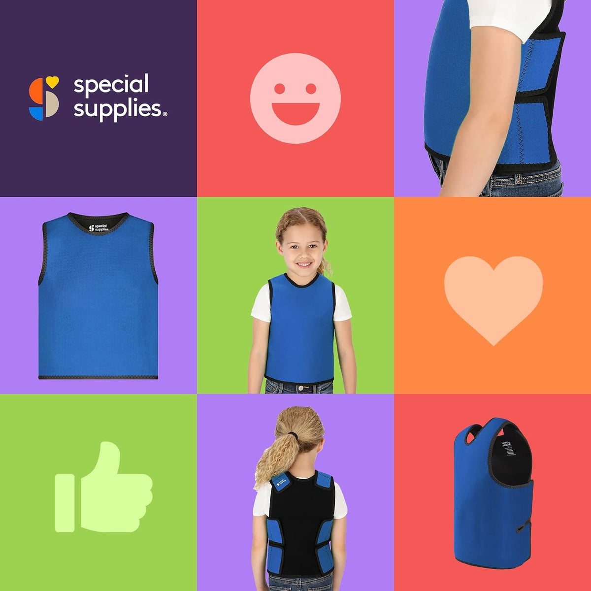 Special Supplies Sensory Compression Vest Deep Pressure Comfort (Blue, X-Small)