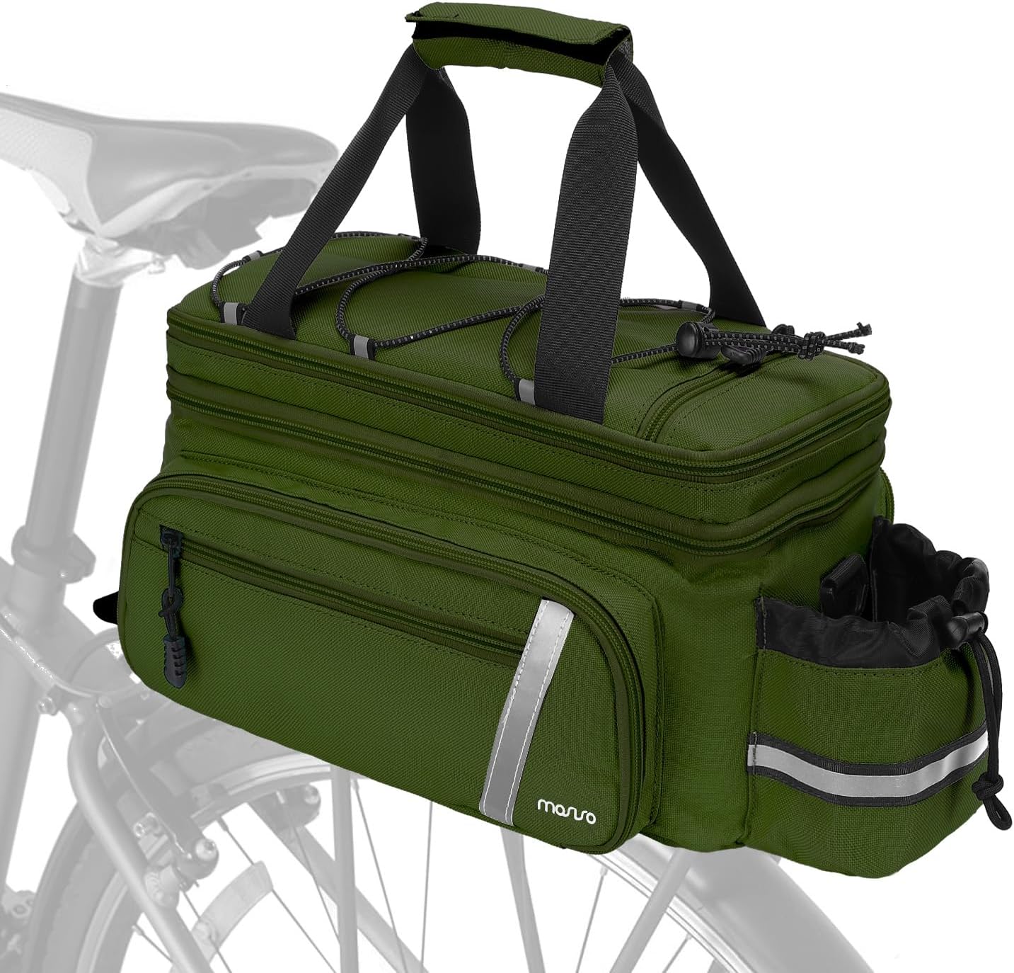 MOSISO Bike Rack Bag with Rain Cover, Bike Trunk Cooler Handag,Army Green | Insulated Bicycle Rear Seat Pouch with 2 Side Foldable Panniers, 8L Cycling Backseat Storage Cargo Saddle Shoulder Bag