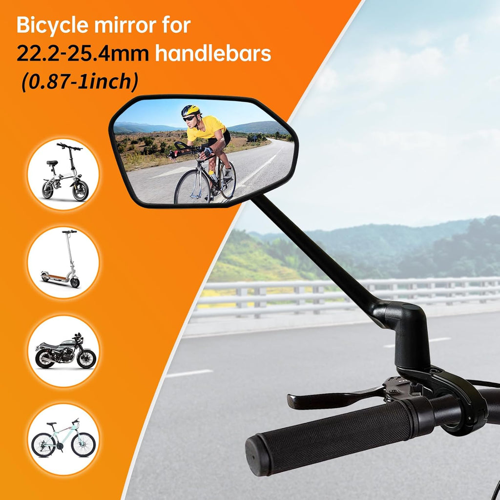 Bike Mirror, Aluminum Handlebar Mount Foldable & Adjustable Bicycle Mirror, HD Real Glass Rear View Mirror for E-bike Scooter MTB, Mountain Bike & City Bikes (Left 0.87-1")