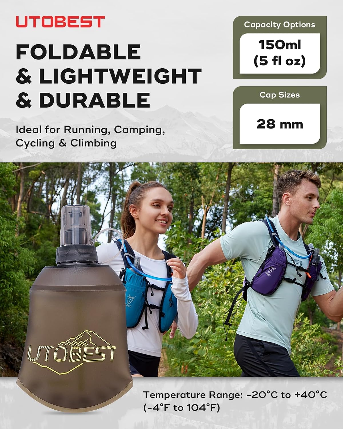 UTOBEST Soft Flask 150ml Collapsible Running Water Bottles