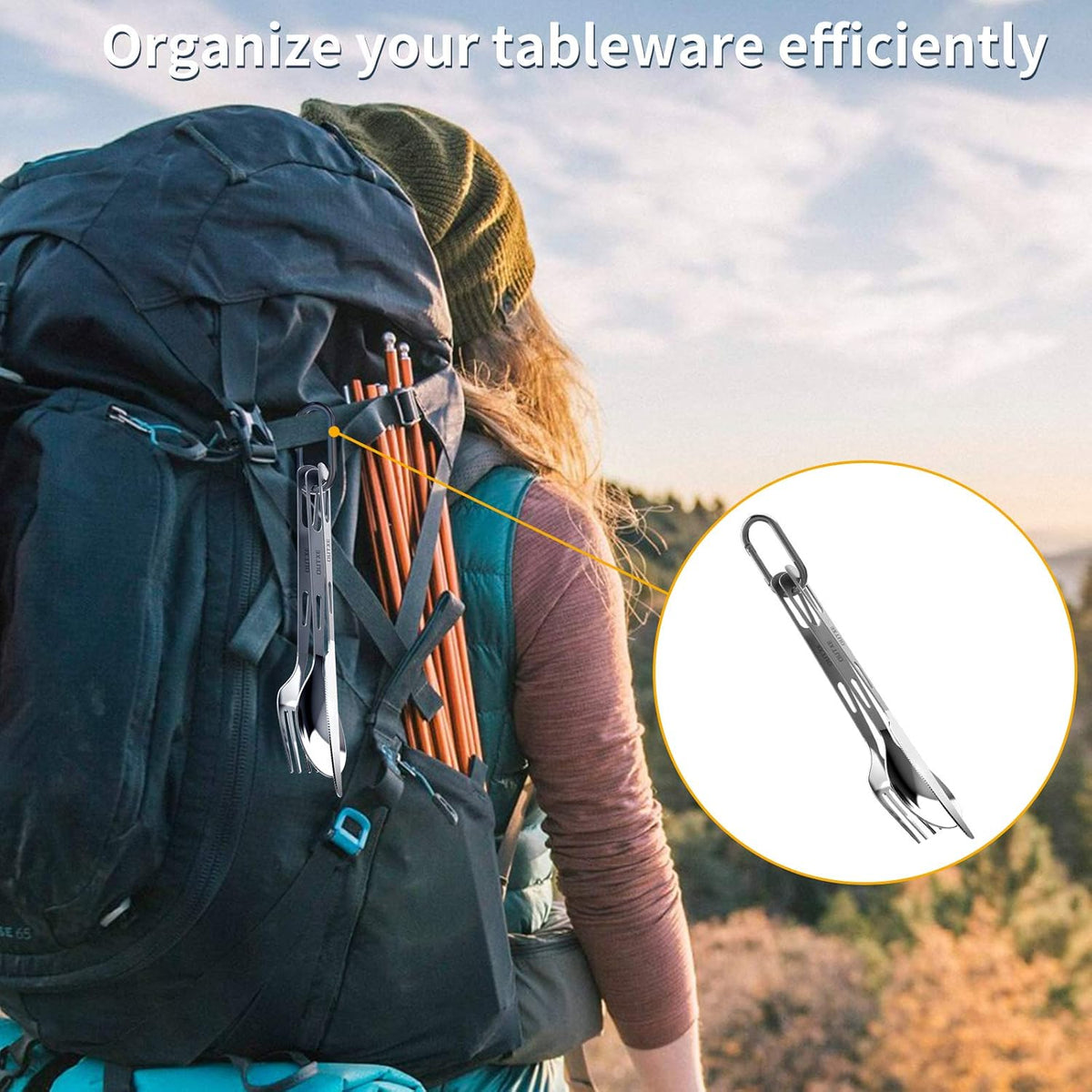 OUTXE Titanium Flatware Polished Knife Fork Spoon Set Lightweight Ti Camping Utility Cutlery Set with Carrying Bag for Traveling Picnic Hiking