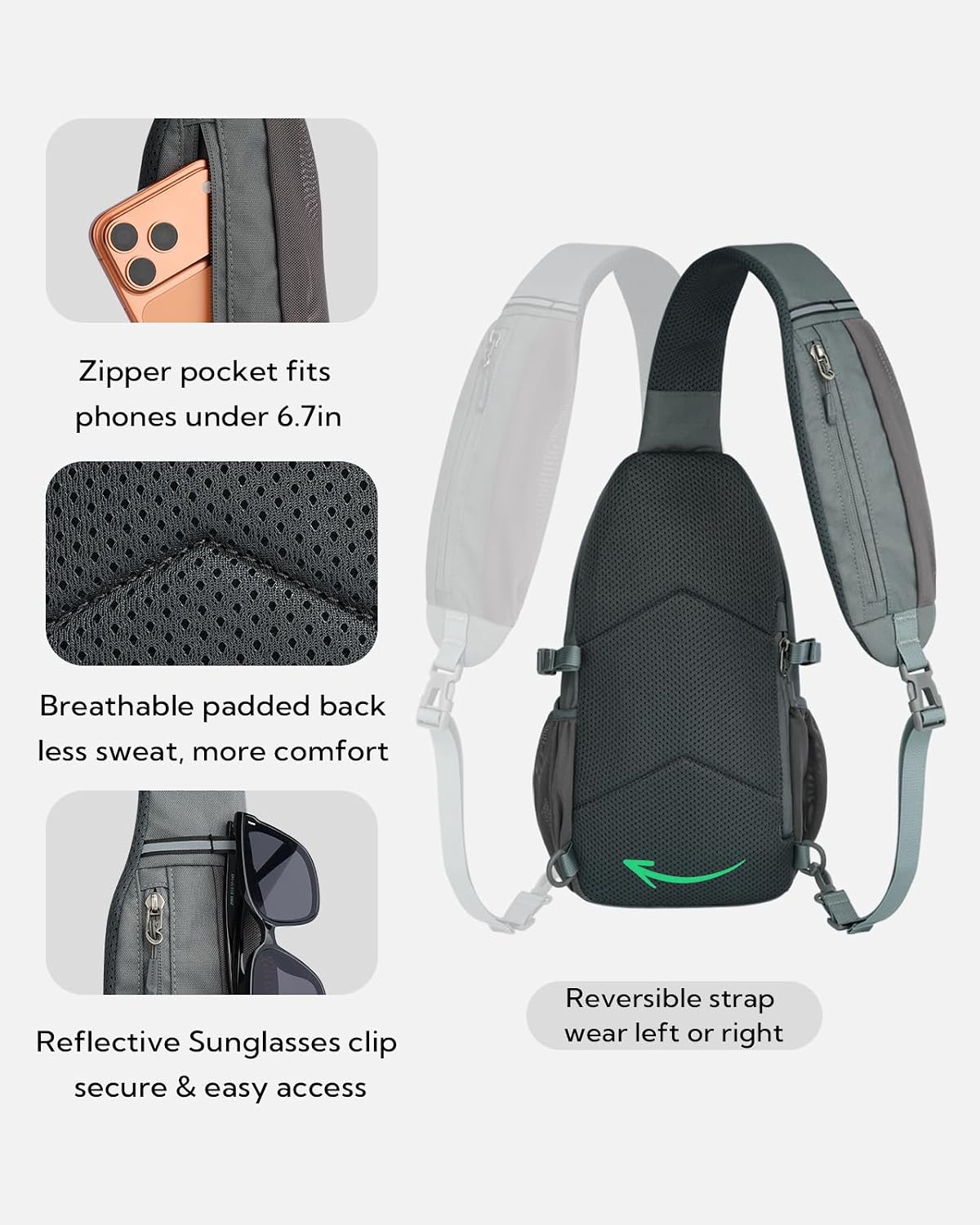 WATERFLY Small Crossbody Sling Bag: RFID Travel Hiking Daypack Man Woman