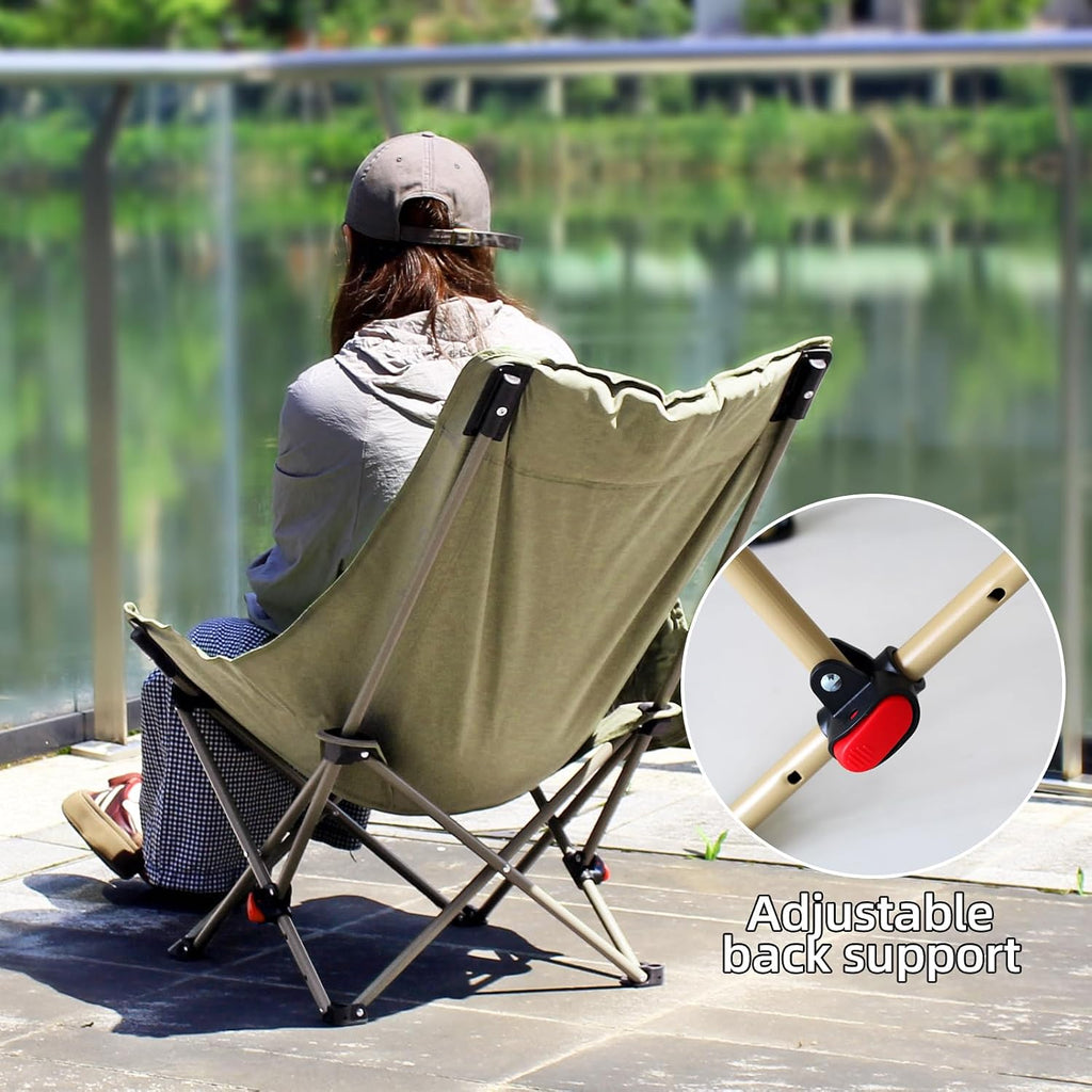 Camping Chairs for Adults, Beach Chairs for Adults, Lawn Chairs with Adjustable Backrest Suitable for Patio/Fishing/Beach/Camp, Includes A Storage Bag (Beige)