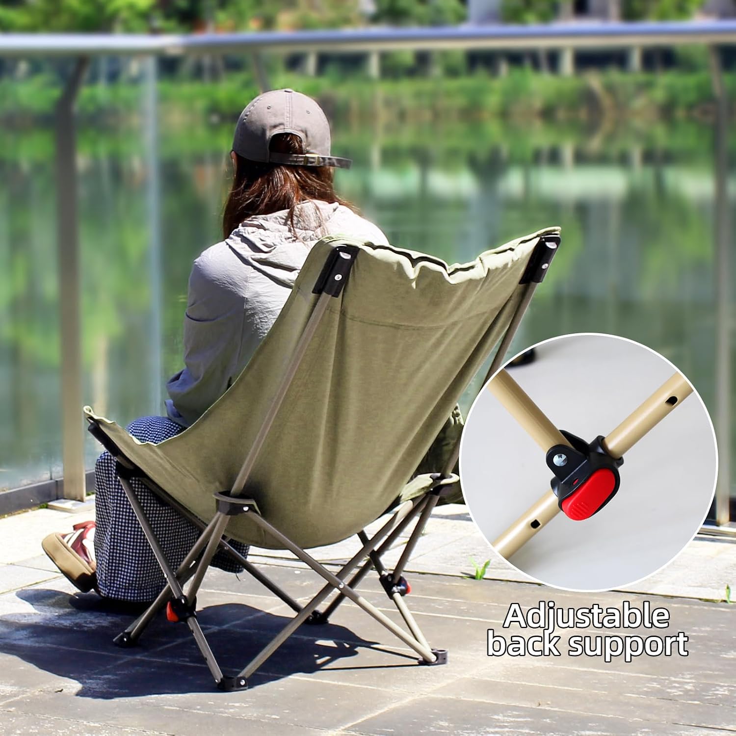 Camping Chairs for Adults, Beach Chairs for Adults, Lawn Chairs with Adjustable Backrest Suitable for Patio/Fishing/Beach/Camp, Includes A Storage Bag (Beige)