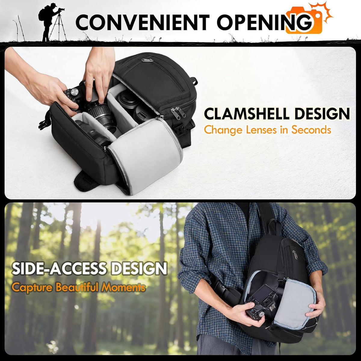 RAINSMORE Camera Sling Bag, Small Dslr/Mirrorless Camera Bag & Case
