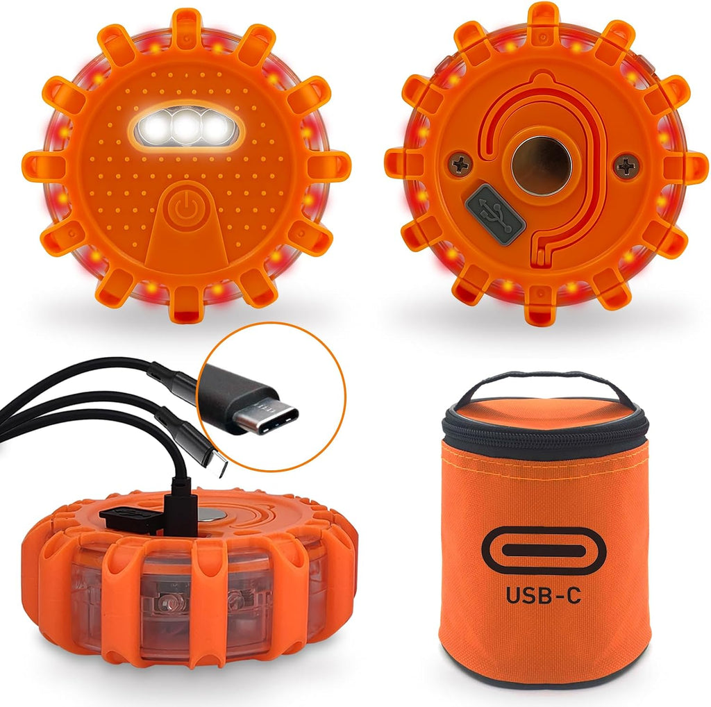 Ecoangel Upgraded USB-C Rechargeable LED Emergency Road Flares (3 Pack)