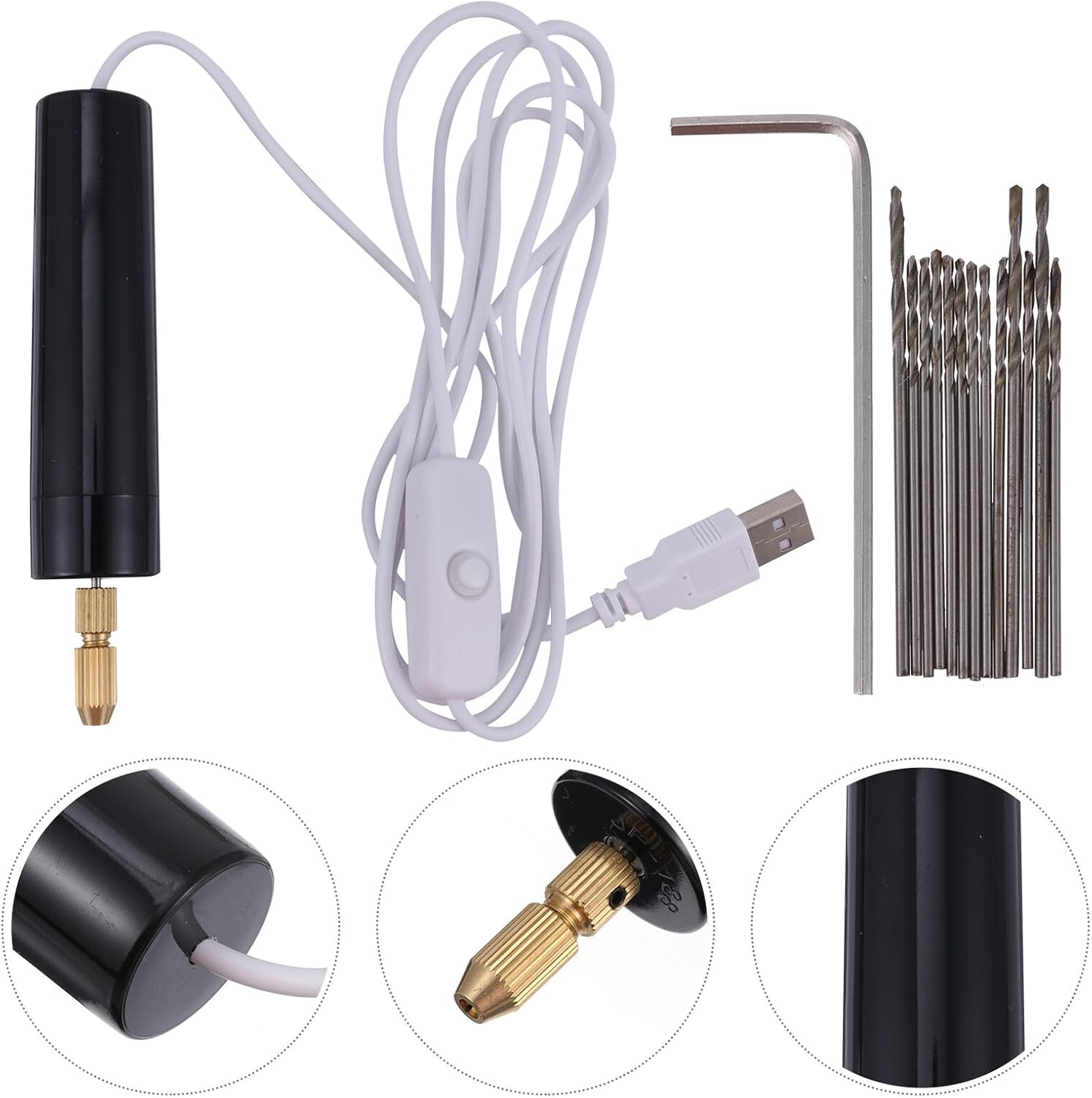Portable Mini Electric Drill 15 Piece USB Handheld Tool for Wood Stone