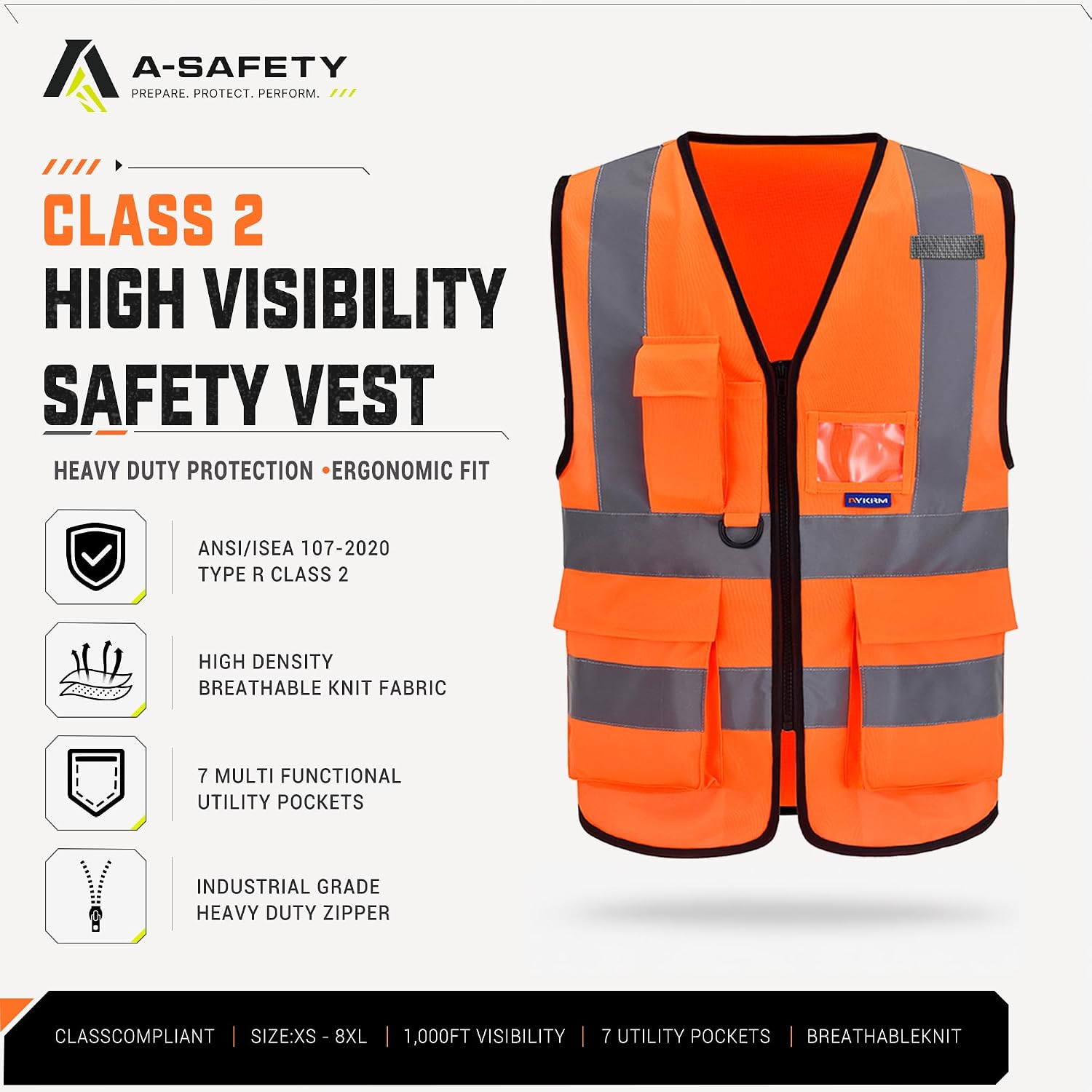 A-SAFETY High Visibility Reflective Safety Vest Customize Logo (XS-8XL)