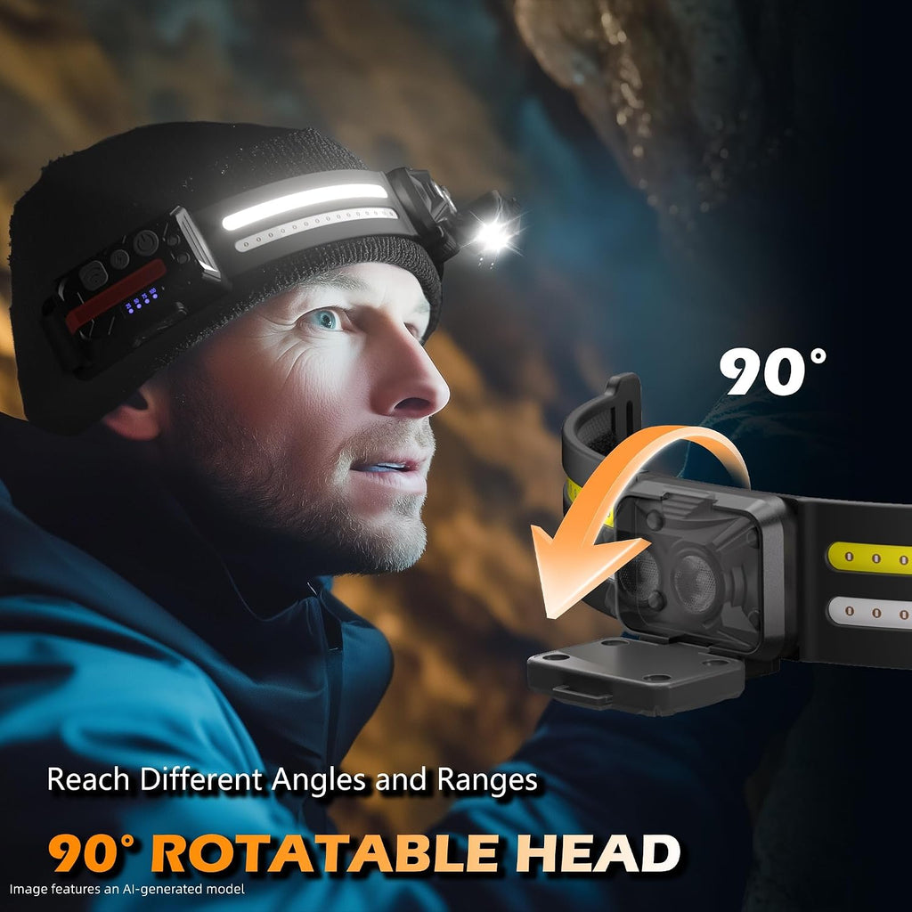 EGUKU Rechargeable Headlamp Beanie, 1200Lumens Bright Beanie with Light, 260°Wide Beam Unisex Hat Headlamp 11 Lighting Modes, Hat with Red&Green Light 5oz Lightweight for Women Men
