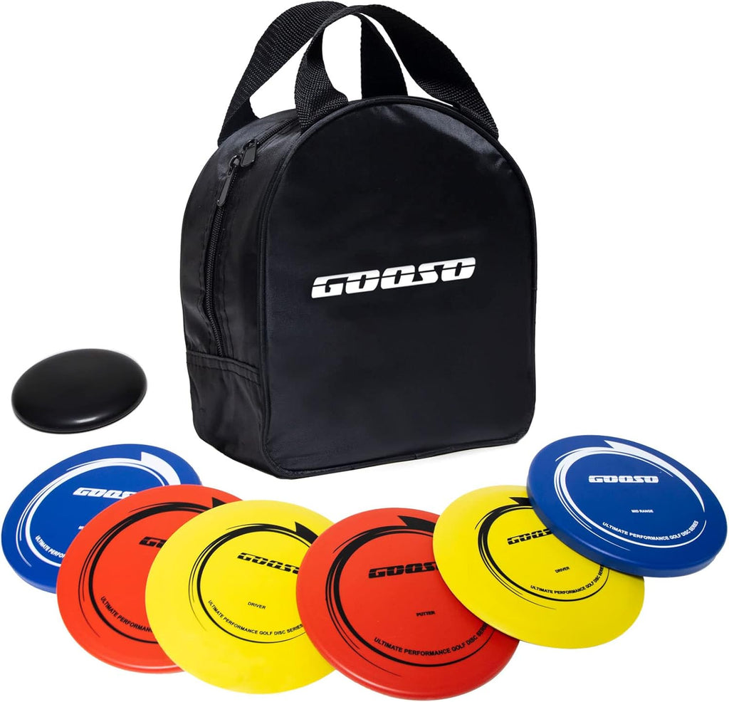 GOOSO Disc Golf Set - Driver, Mid-Range and Putter Discs with Disc Golf Bag for Outdoor and Backyard, Comfortable Plastic, 6 Pack