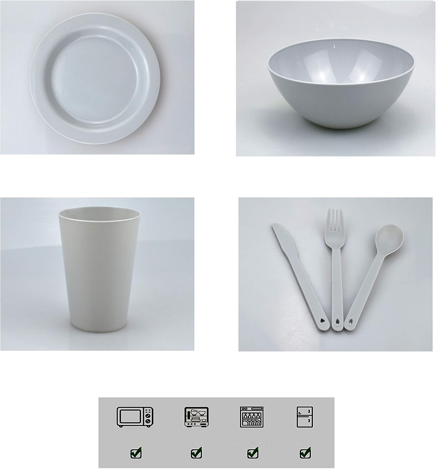 Plastic Plates and Bowls Sets,College Dorm Room Essentials Dishes Set Camping Plates,Dinnerware Accessories Mess Kit-Microwaveoven Safe BPA-Free with Mesh Bag-24PCS