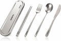 100% Pure Titanium Cutlery Set, Snowflake Pattern Titanium Tableware with 304 Stainless Steel Case & Silicone Holder, Ultralight Portable Utensils with Bonus Carry Bag for Camping