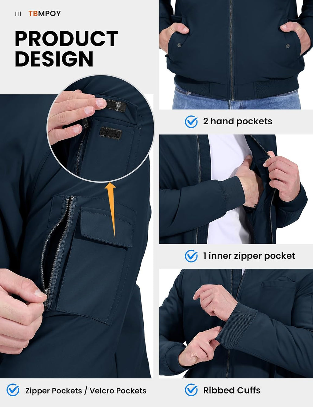 TBMPOY Men's Winter Bomber Jacket Fall Casual Windbreaker Softshell Jackets