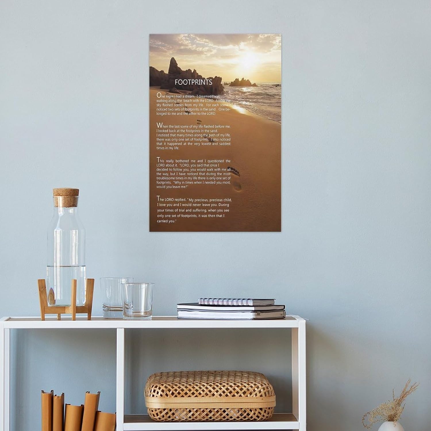 Footprints in the Sand Religious Canvas Wall Art Posters, Inspirational Beach Sunset Poem Print Poster (Unframed 20x30inch, Footprints(2))