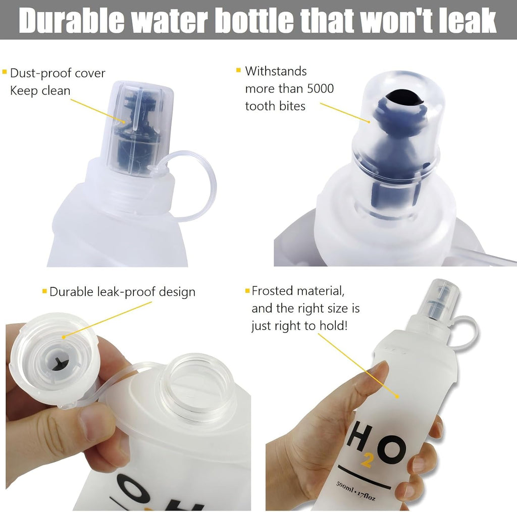 HECHZSO 2 Pack 500ml Soft Flask Running Water Bottles for Running Vests