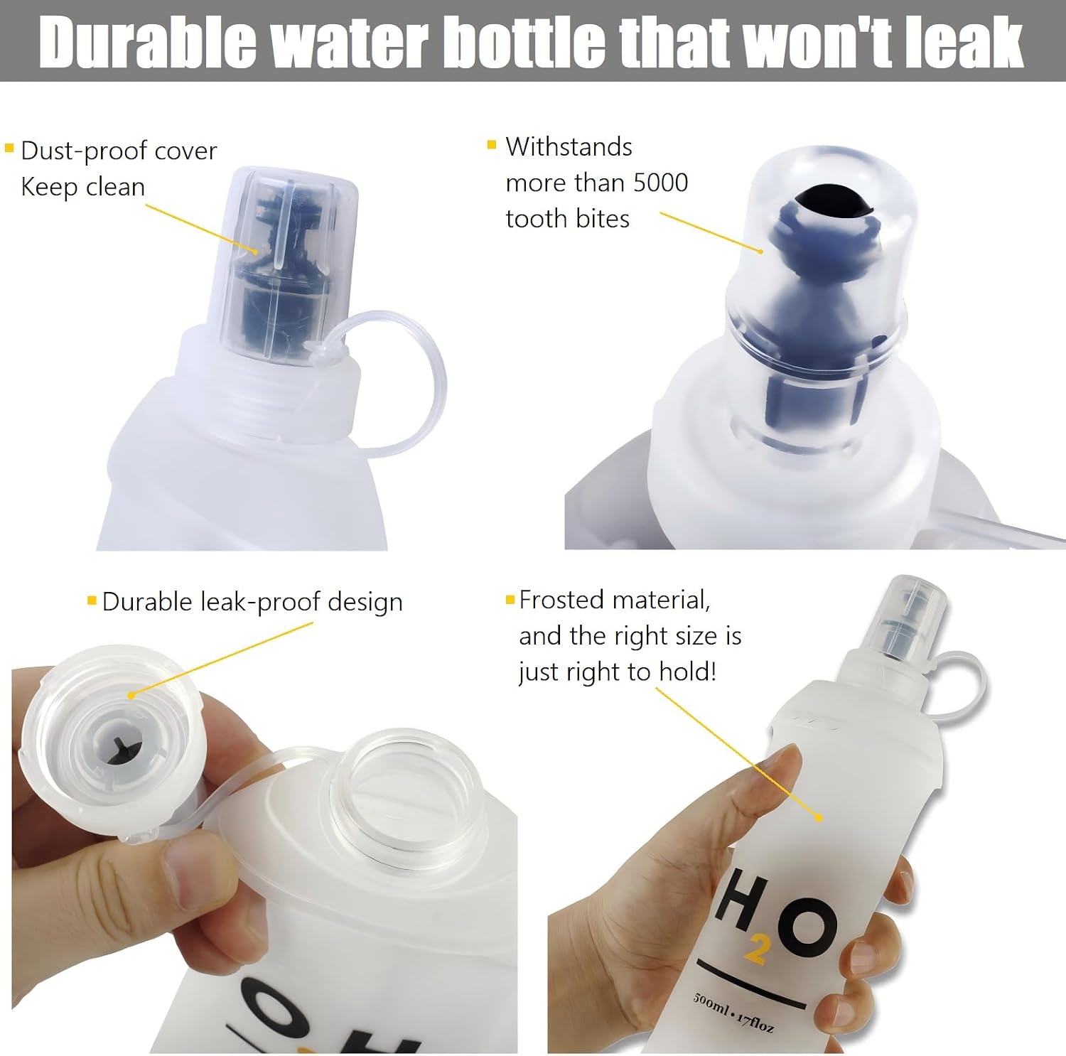 HECHZSO 2 Pack 500ml Soft Flask Running Water Bottles for Running Vests